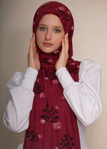 Lawn Block Print Hijab | Roses| Maroon