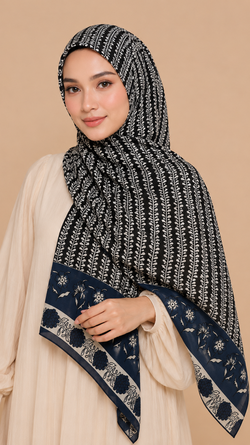 Midnight Blue | Lawn Printed Hijab