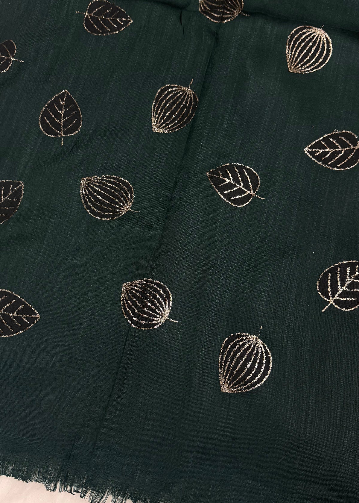Lawn Block Print Hijab | Shiny Leaf | Dark Green