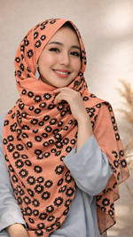 Lawn Block Print Hijab | Floral | Peech