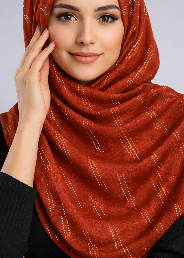 Lawn Zari Noor Hijab | Rust