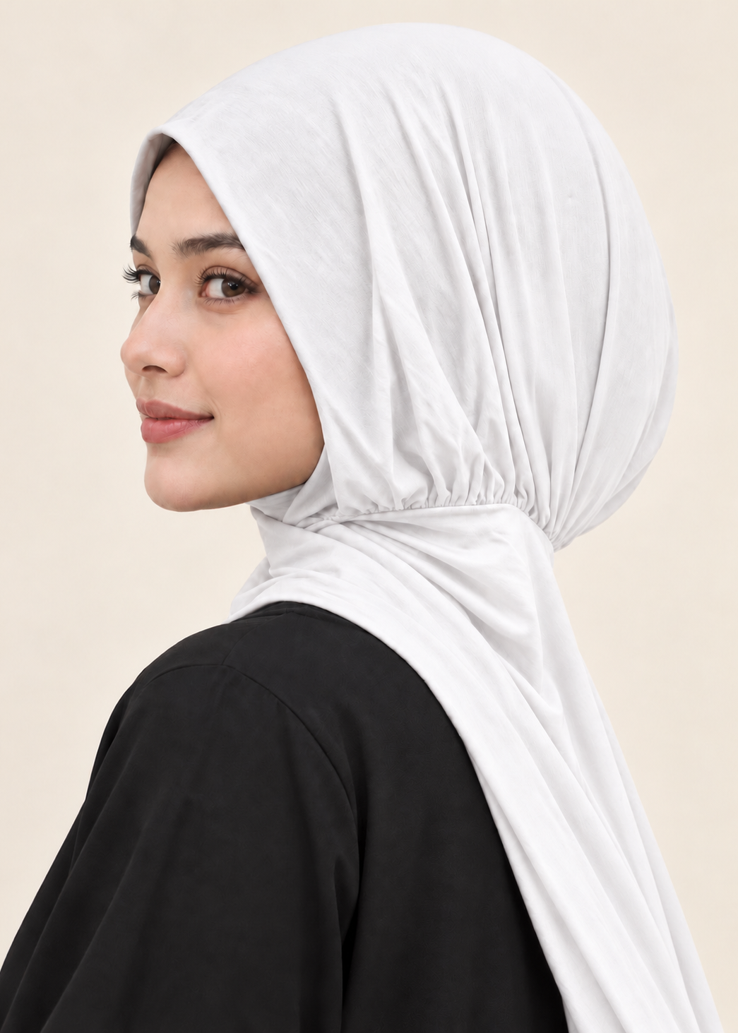 Button Up Bamboo Jersey Hijab | White