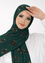 Lawn Block Print Hijab | Shiny Leaf | Dark Green