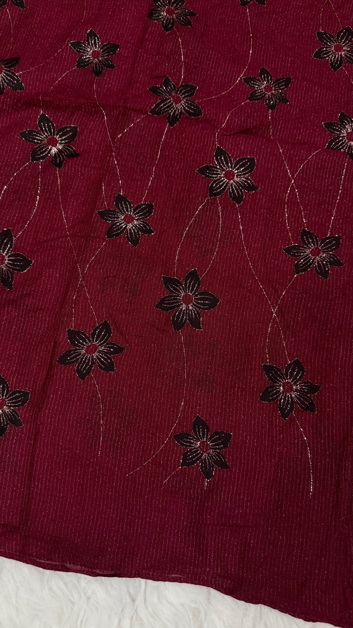 Threaded Lawn Floral Hijab | Floral | Maroon