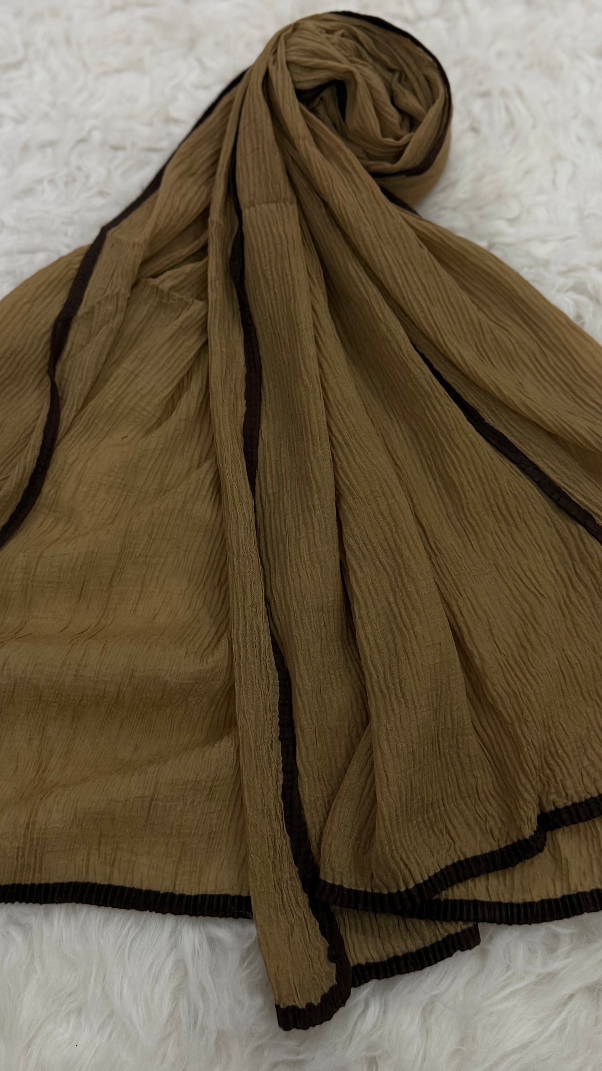 Soft Crinkle Lawn Hijab with Borders | Mocha Brown