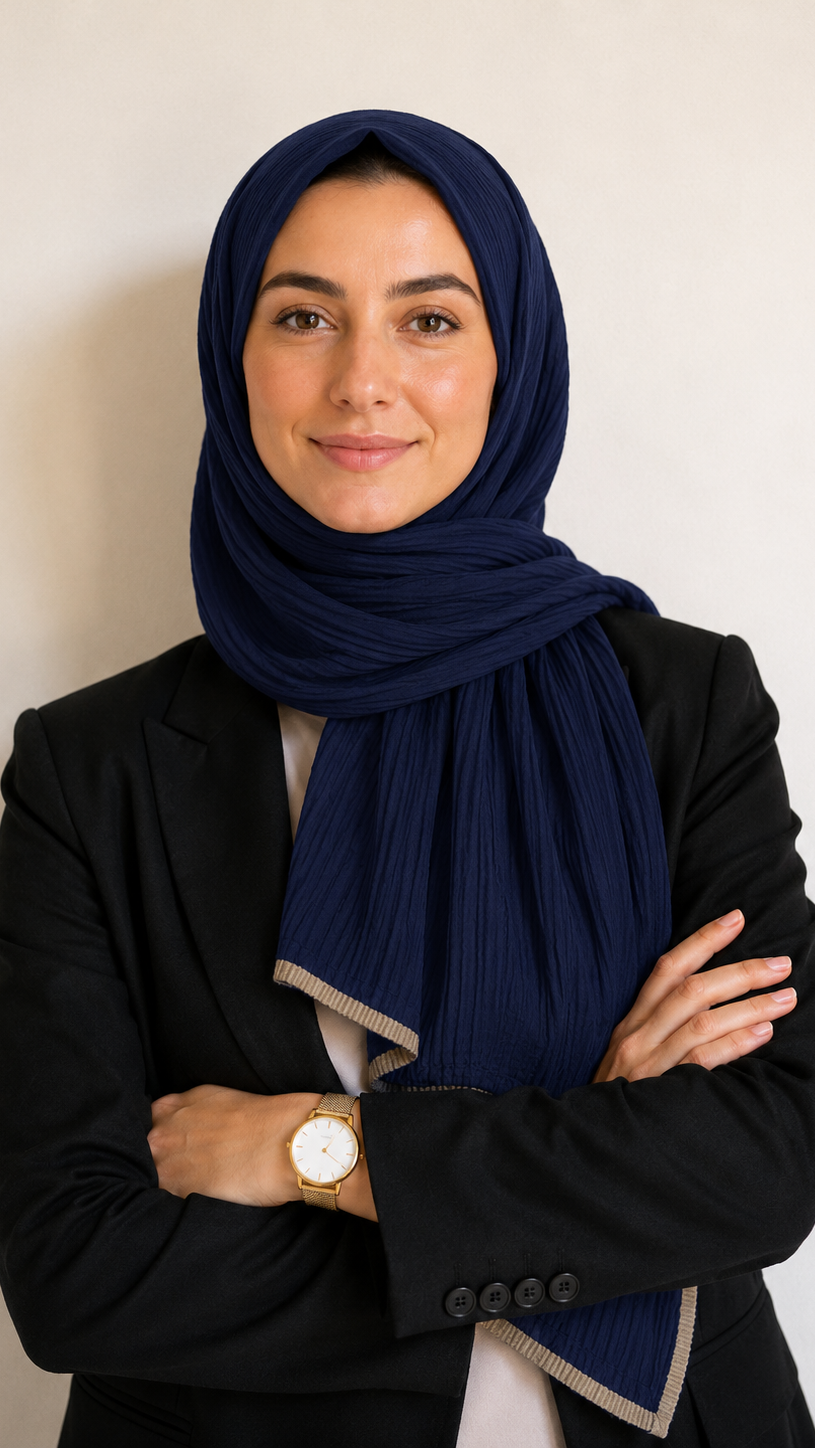 Soft Crinkle Lawn Hijab with Borders | Royal Navy