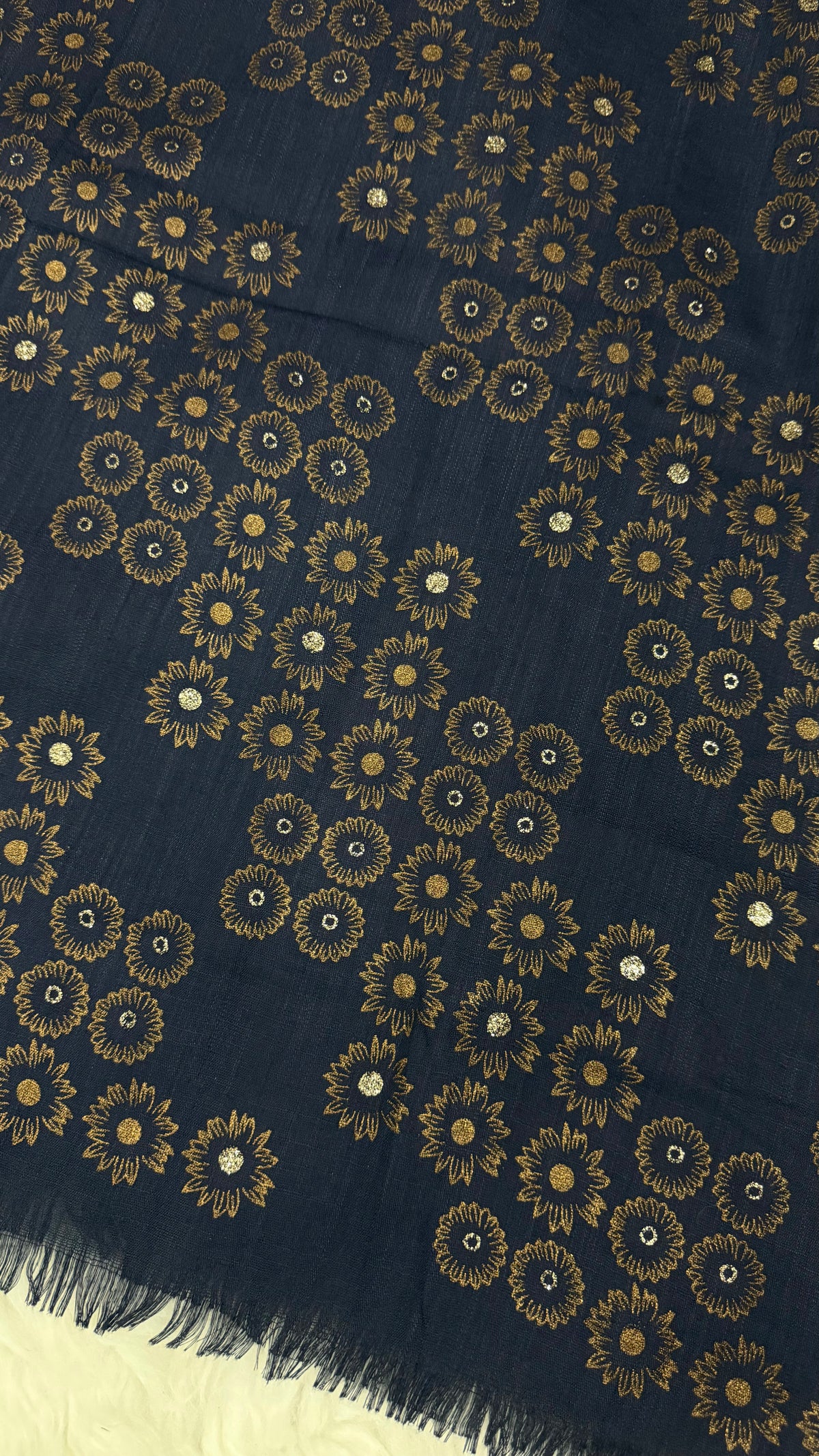 Lawn Block Print Hijab | Floral | Dark Blue