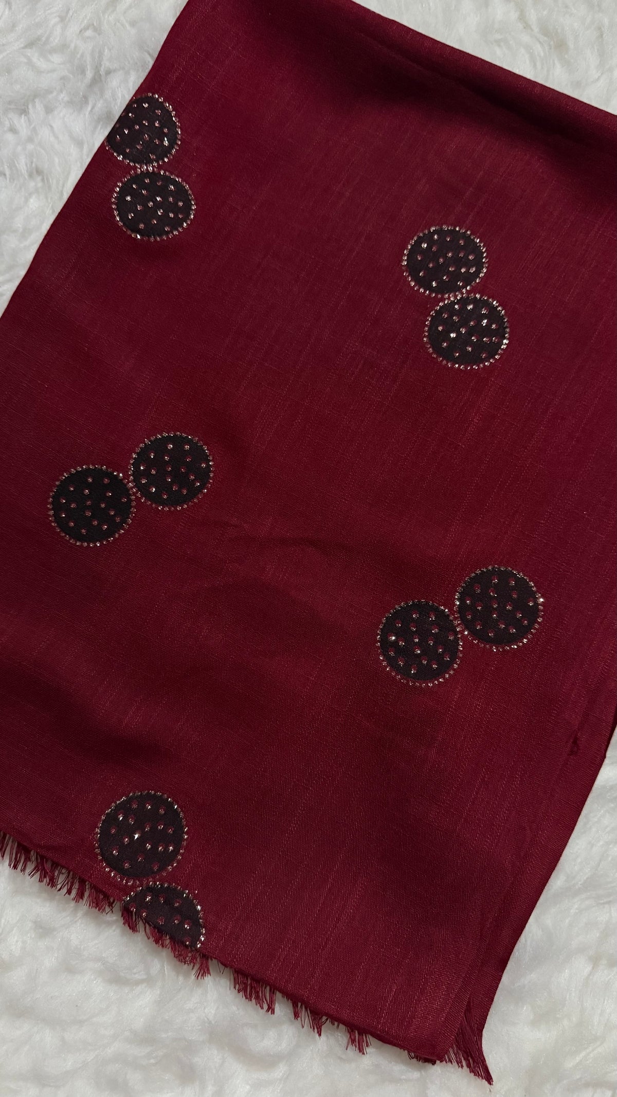 Lawn Block Print Hijab | Shinny Circles | Maroon