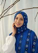 Lawn Block Print Hijab | Stripes | Blue