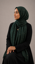 Lawn Foil Spread Hijab | Dark Green