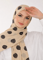 Lawn Block Print Hijab | Shiny Leaf | Beige