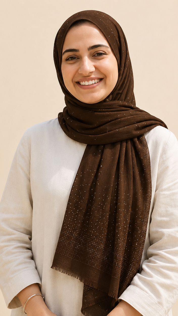 Lawn Stone Drop Hijab | Dark Brown