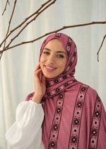 Lawn Block Print Hijab | Stripes | Muted Pink