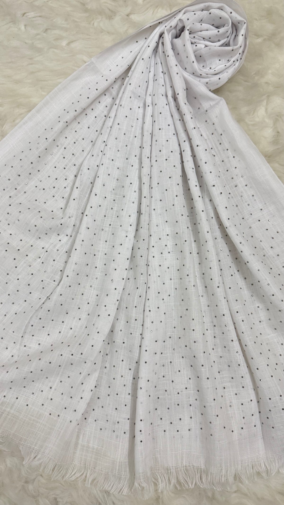 Lawn Dotted Stones Hijab | Pure White