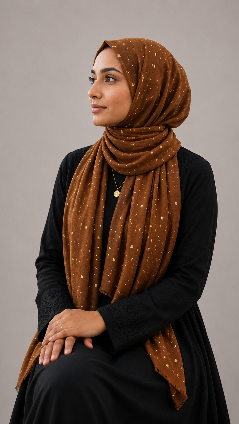 Lawn Foil Spread Hijab | Rust