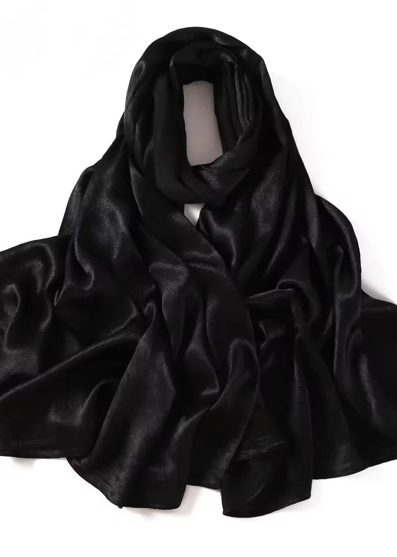 Crushed Velvet Silk Hijabs | Midnight Black