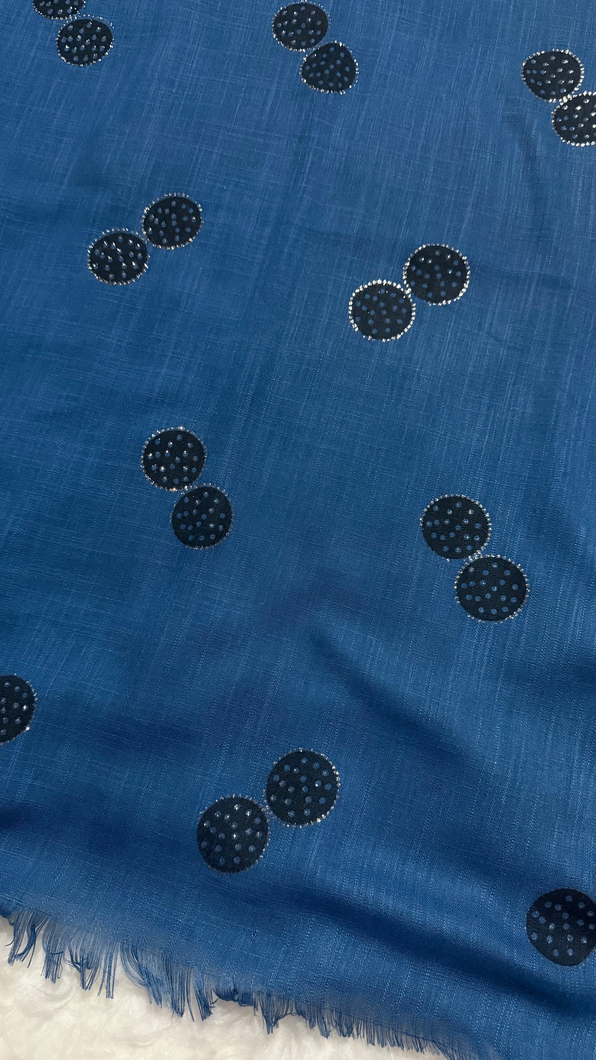 Lawn Block Print Hijab | Shinny Circles | Blue
