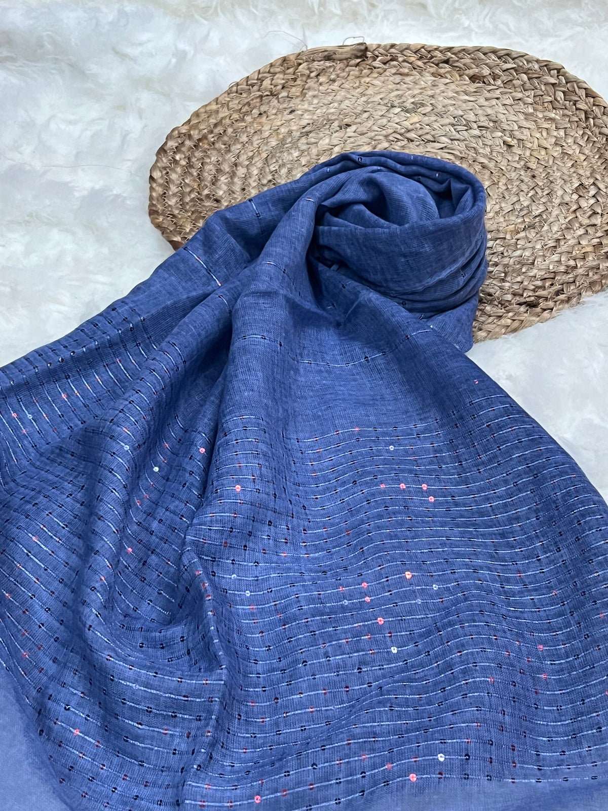 Navy Blue Sequins Border