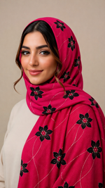 Threaded Lawn Floral Hijab | Floral | Fuchsia Pink