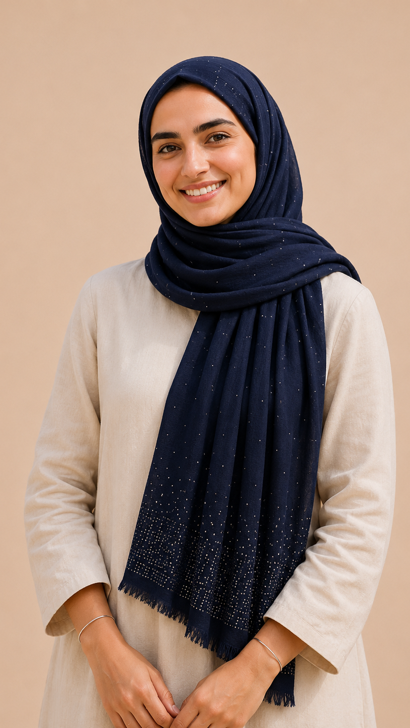 Lawn Stone Drop Hijab | Dark Blue