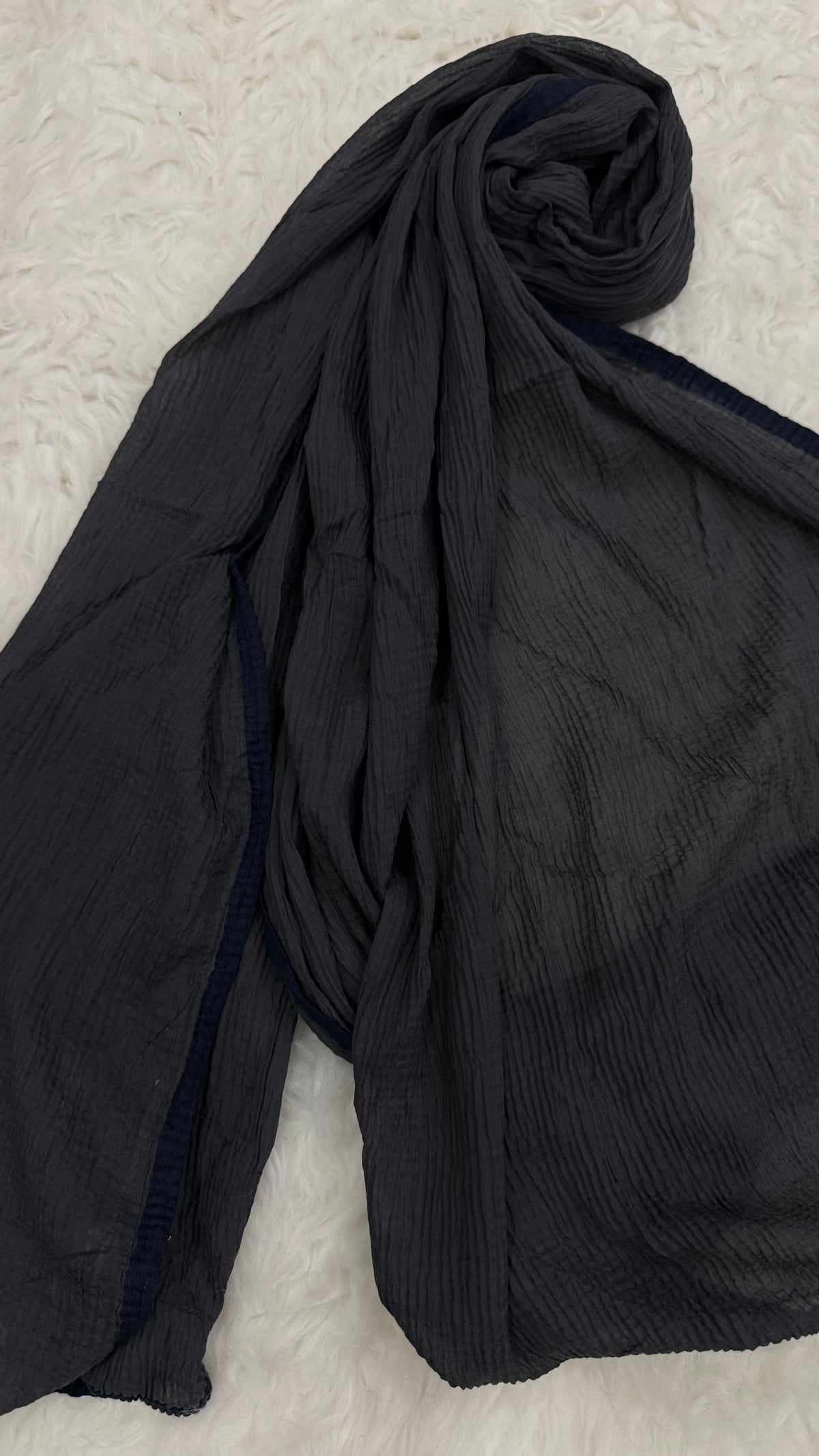 Soft Crinkle Lawn Hijab with Borders | Charcoal