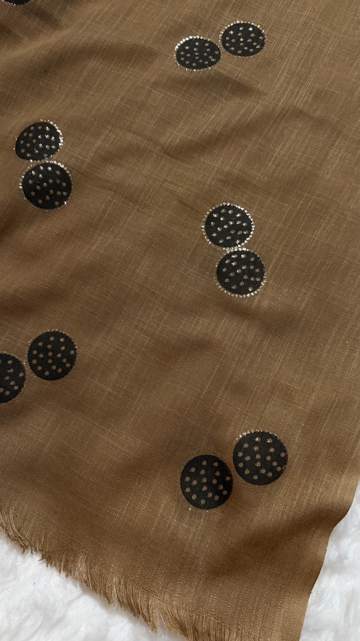 Lawn Block Print Hijab | Shinny Circles | Mocha Brown