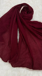 Soft Crinkle Lawn Hijab with Borders | Maroon