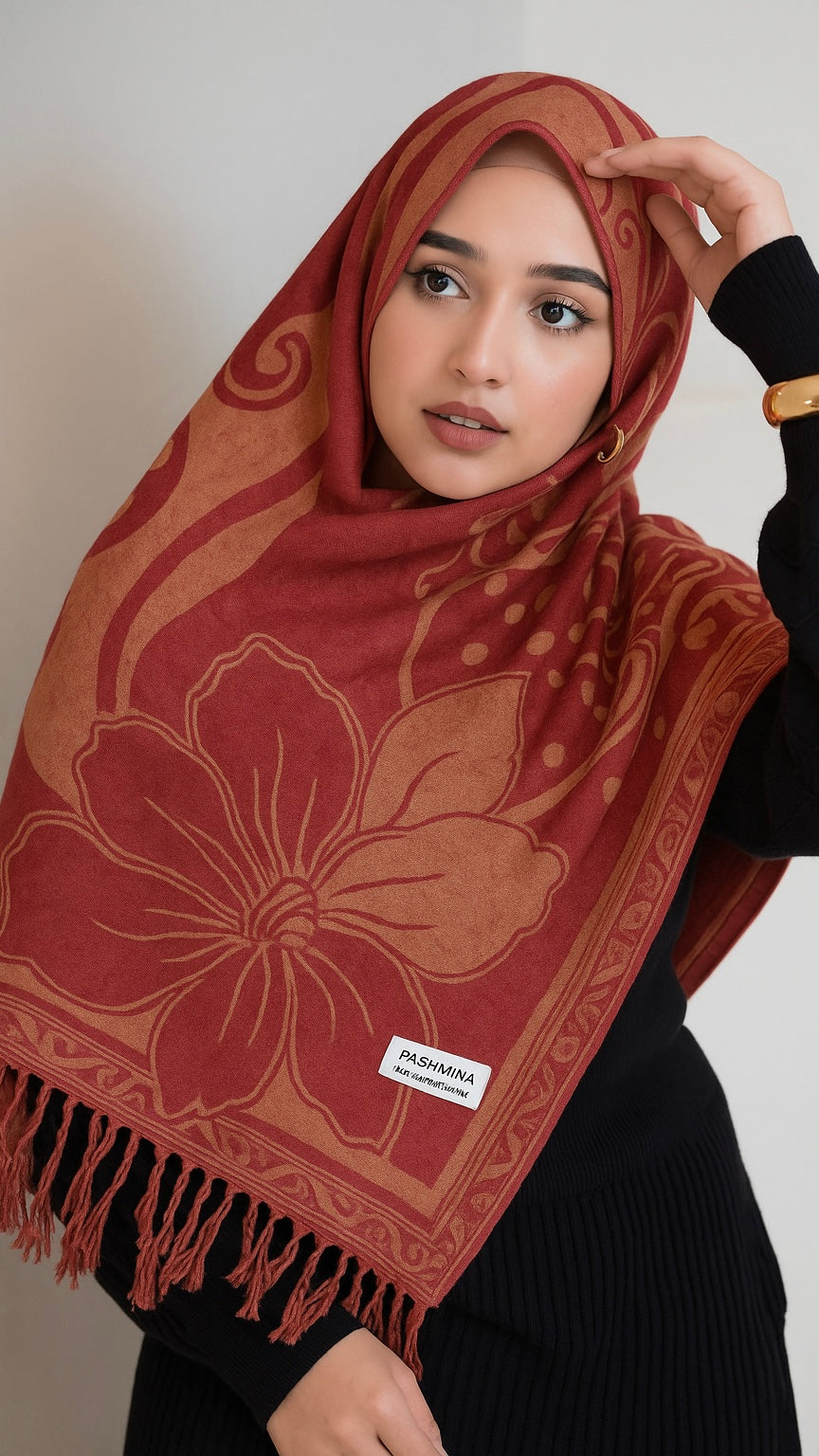 Floral Pashmina | Red