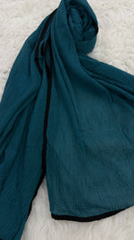 Soft Crinkle Lawn Hijab with Borders | Teal Blue