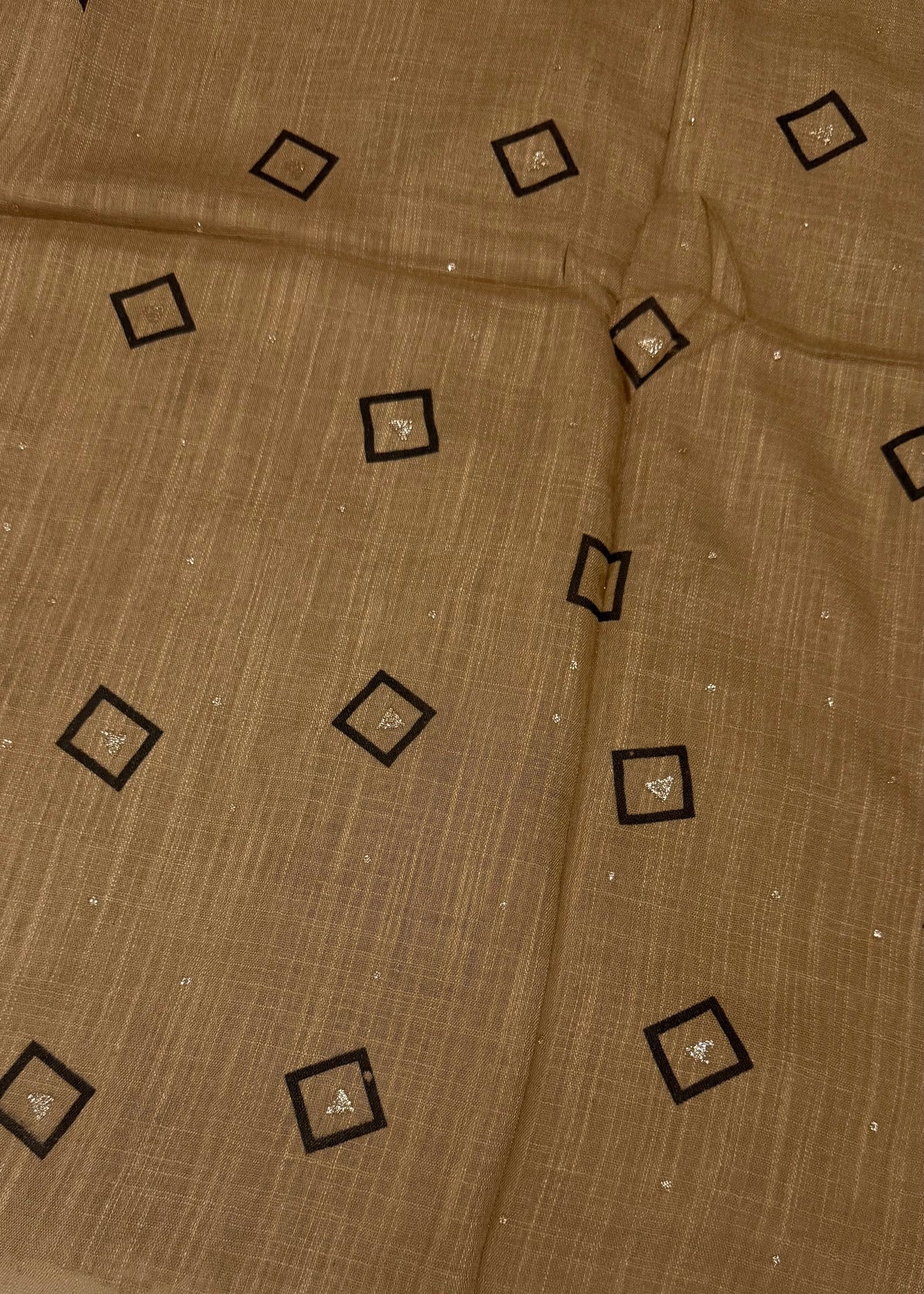 Lawn Block Print Hijab | Shiny Squares | Mocha Brown