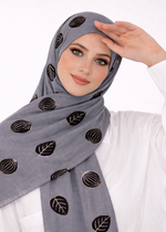Lawn Block Print Hijab | Shiny Leaf | Grey