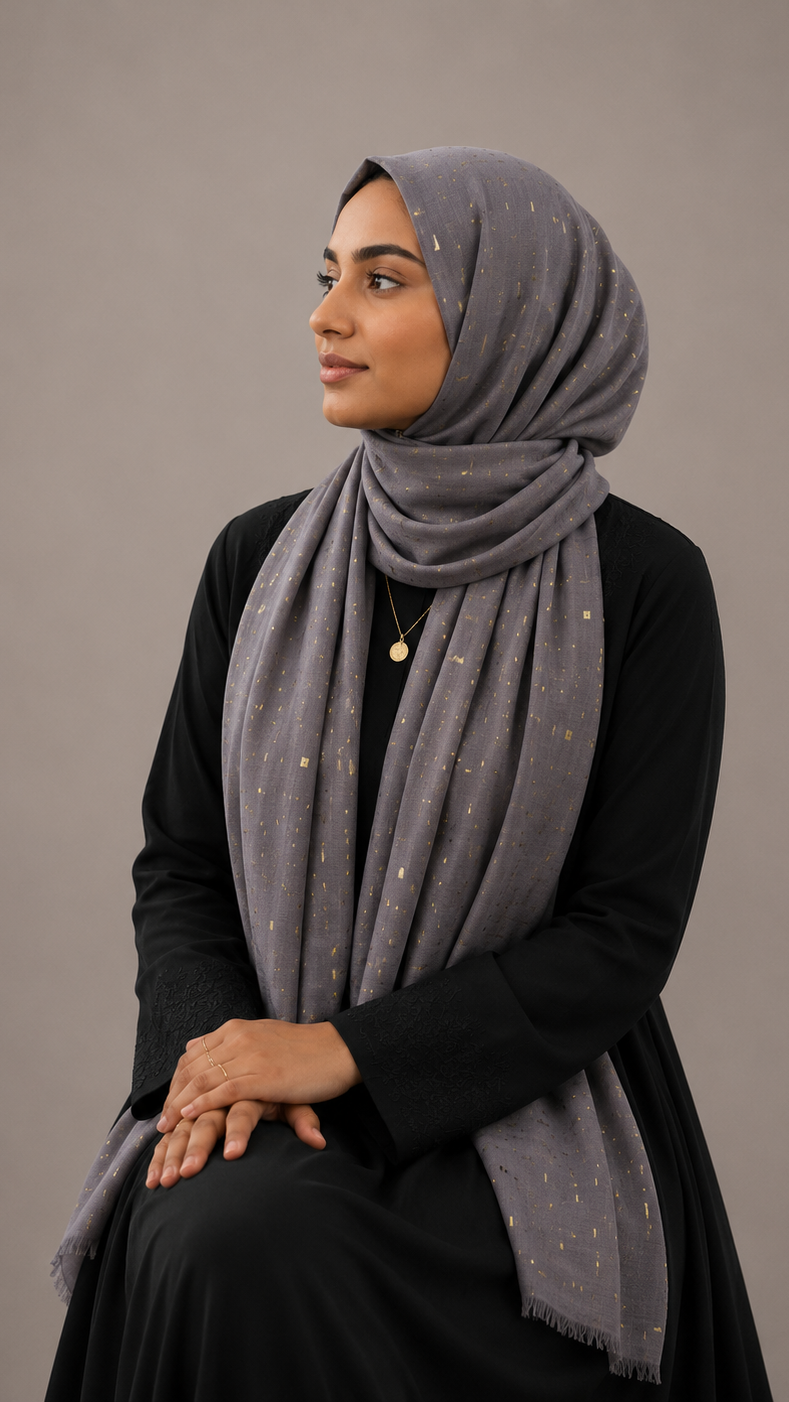Lawn Foil Spread Hijab | Dark Grey