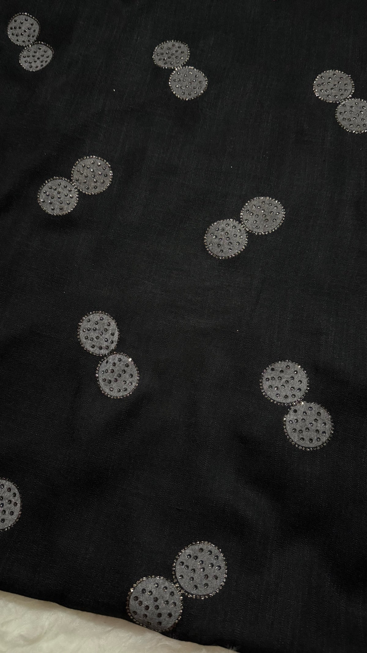 Lawn Block Print Hijab | Shinny Circles | Black