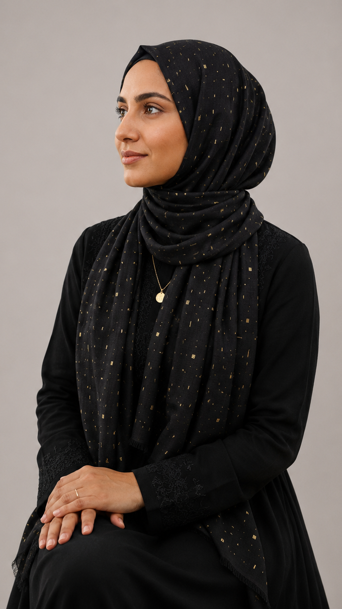 Lawn Foil Spread Hijab | Black