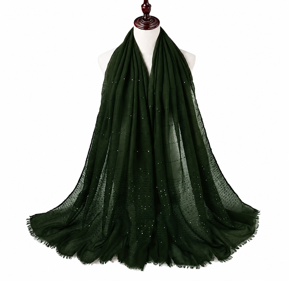 Lawn Sequins Border Hijab | Dark Green
