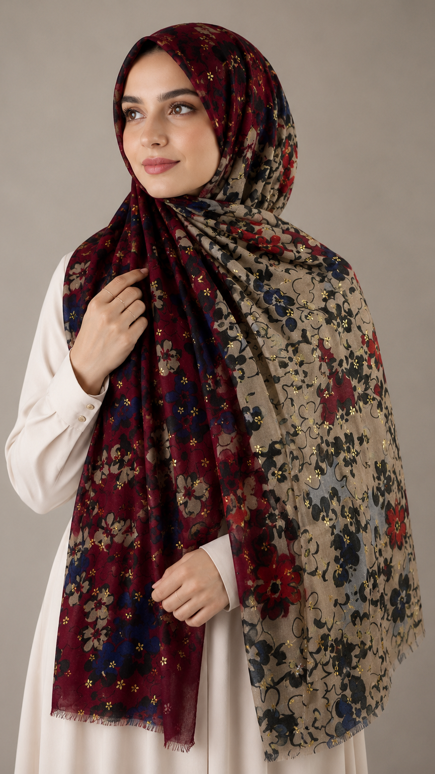 Twilight Flora Red | Lawn Printed Hijab