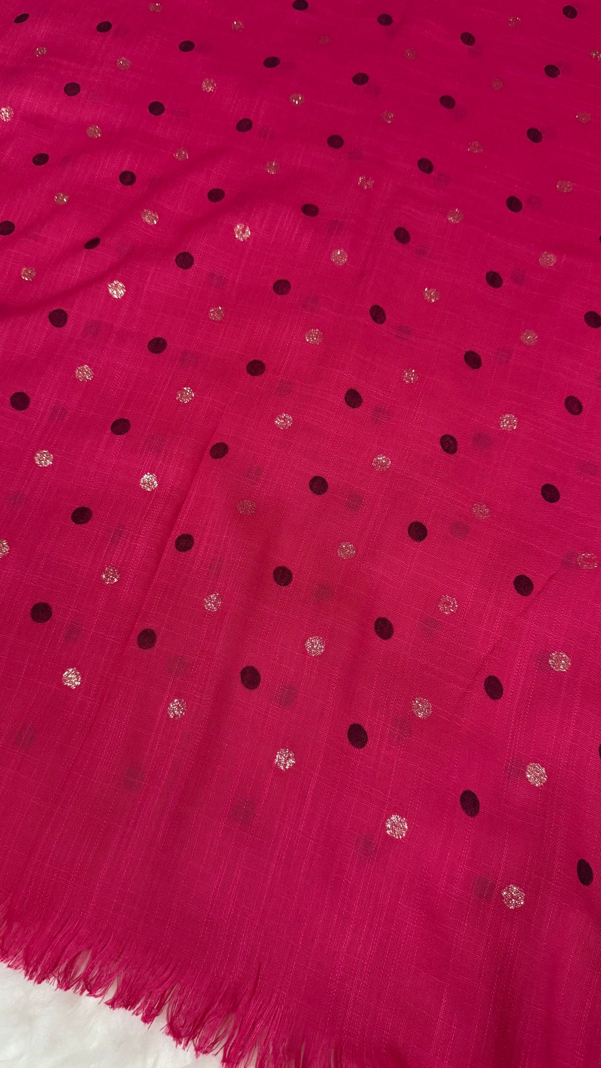 Lawn Block Print Hijab | Shinny Polka Dots | Fuchsia Pink