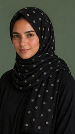 Lawn Block Print Hijab | Shinny Polka Dots | Black