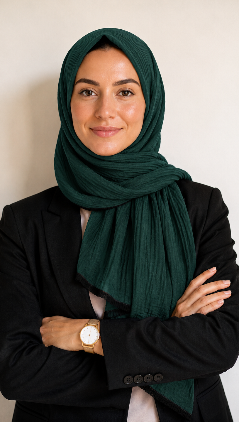 Soft Crinkle Lawn Hijab with Borders | Emerald Teal