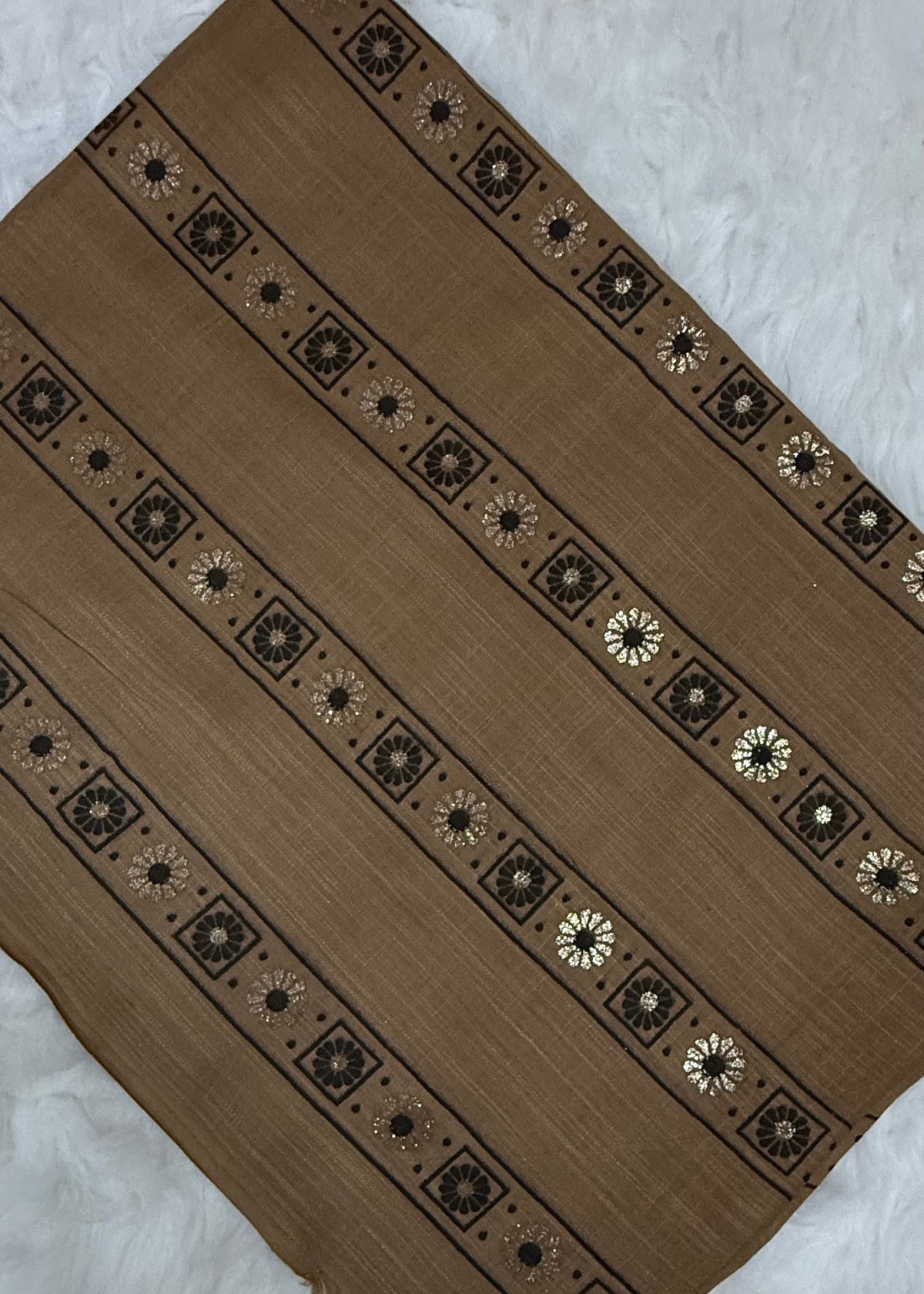 Lawn Block Print Hijab | Stripes | Mocha Brown