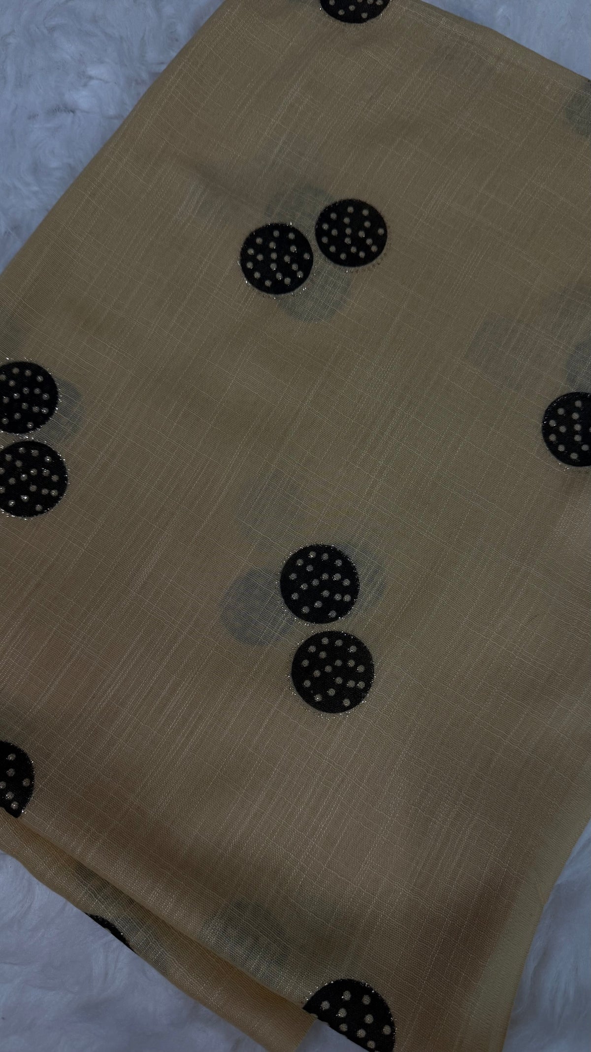 Lawn Block Print Hijab | Shinny Circles | Beige