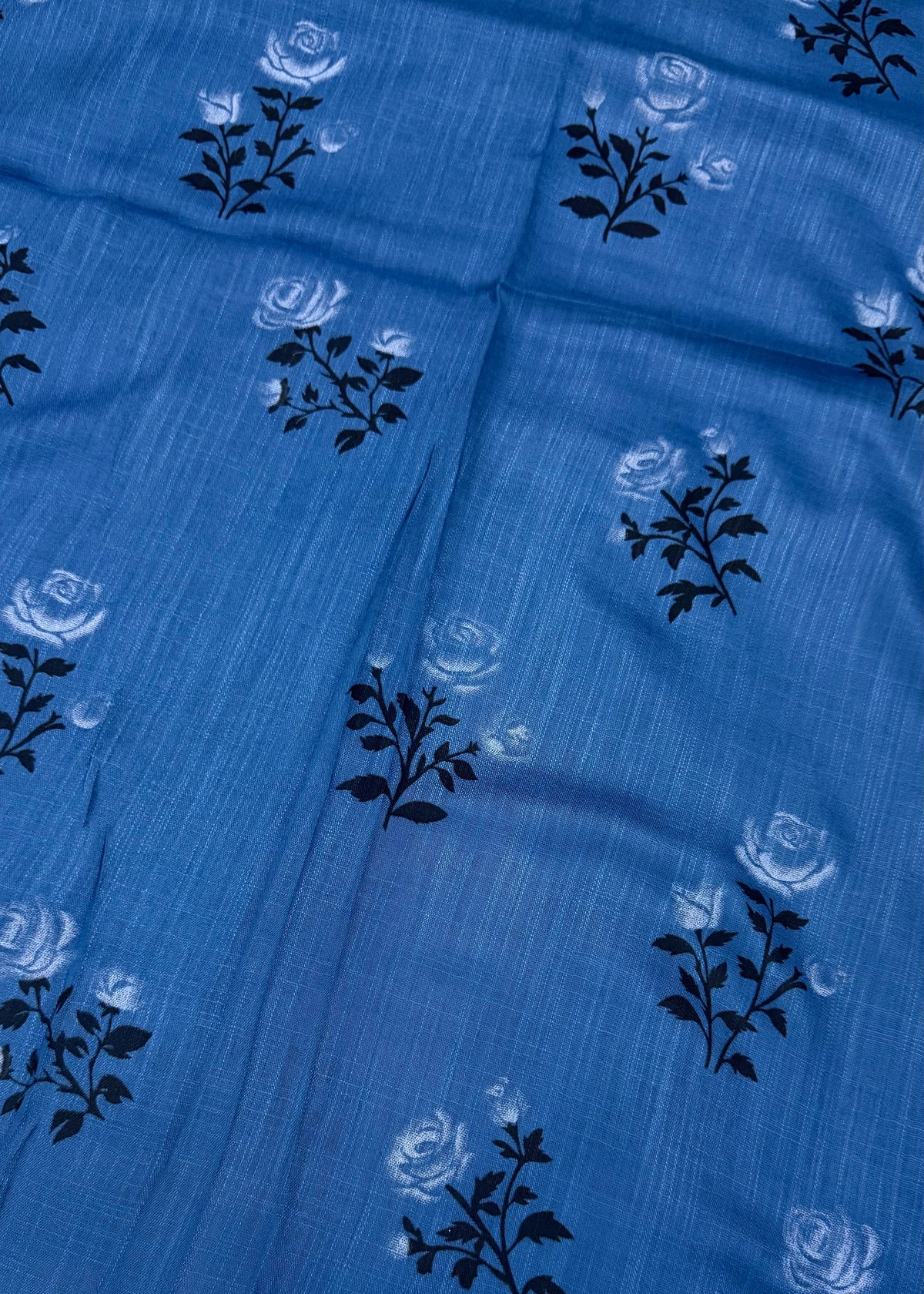 Lawn Block Print Hijab | Roses| Blue