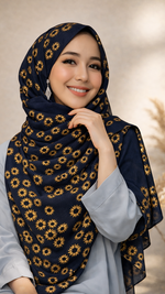 Lawn Block Print Hijab | Floral | Dark Blue