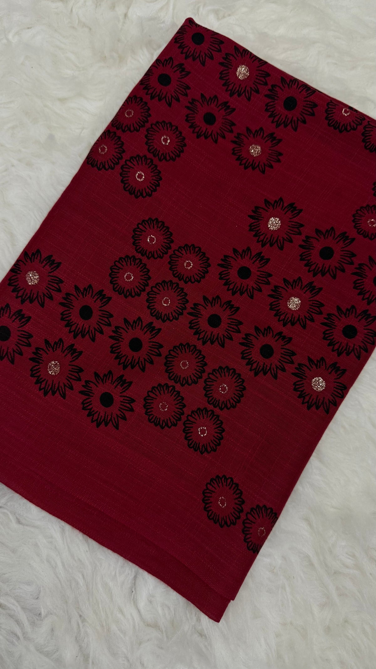 Lawn Block Print Hijab | Floral | Maroon