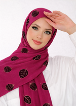 Lawn Block Print Hijab | Shiny Leaf | Fuchsia Pink