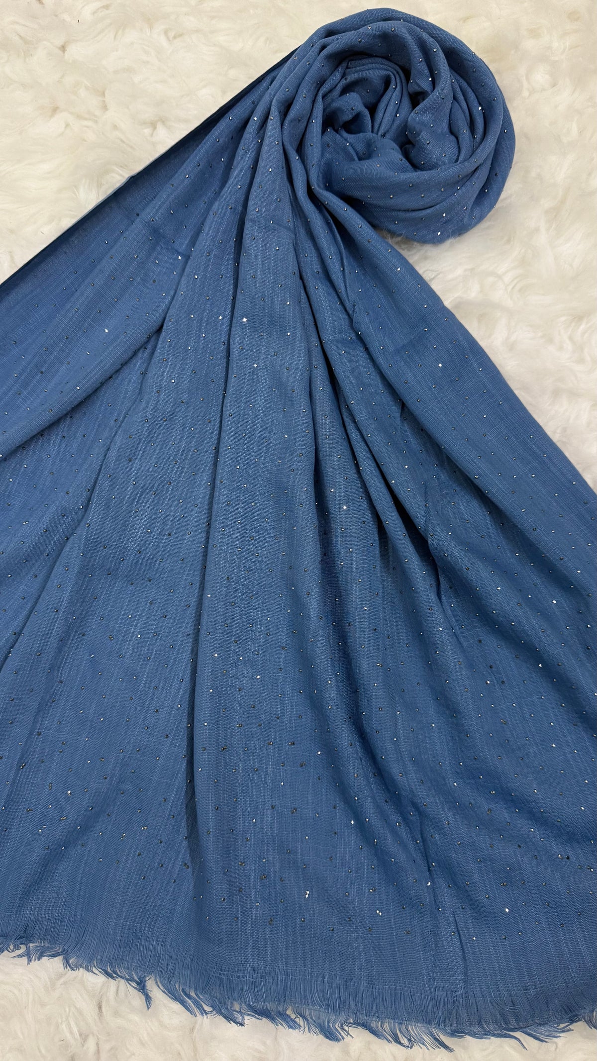 Lawn Dotted Stones Hijab | Denim Blue