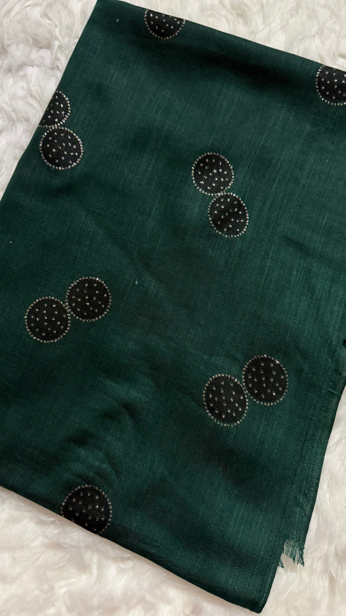Lawn Block Print Hijab | Shinny Circles | Dark Green