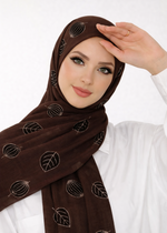 Lawn Block Print Hijab | Shiny Leaf | Dark Brown