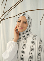 Lawn Block Print Hijab | Stripes | Cream White
