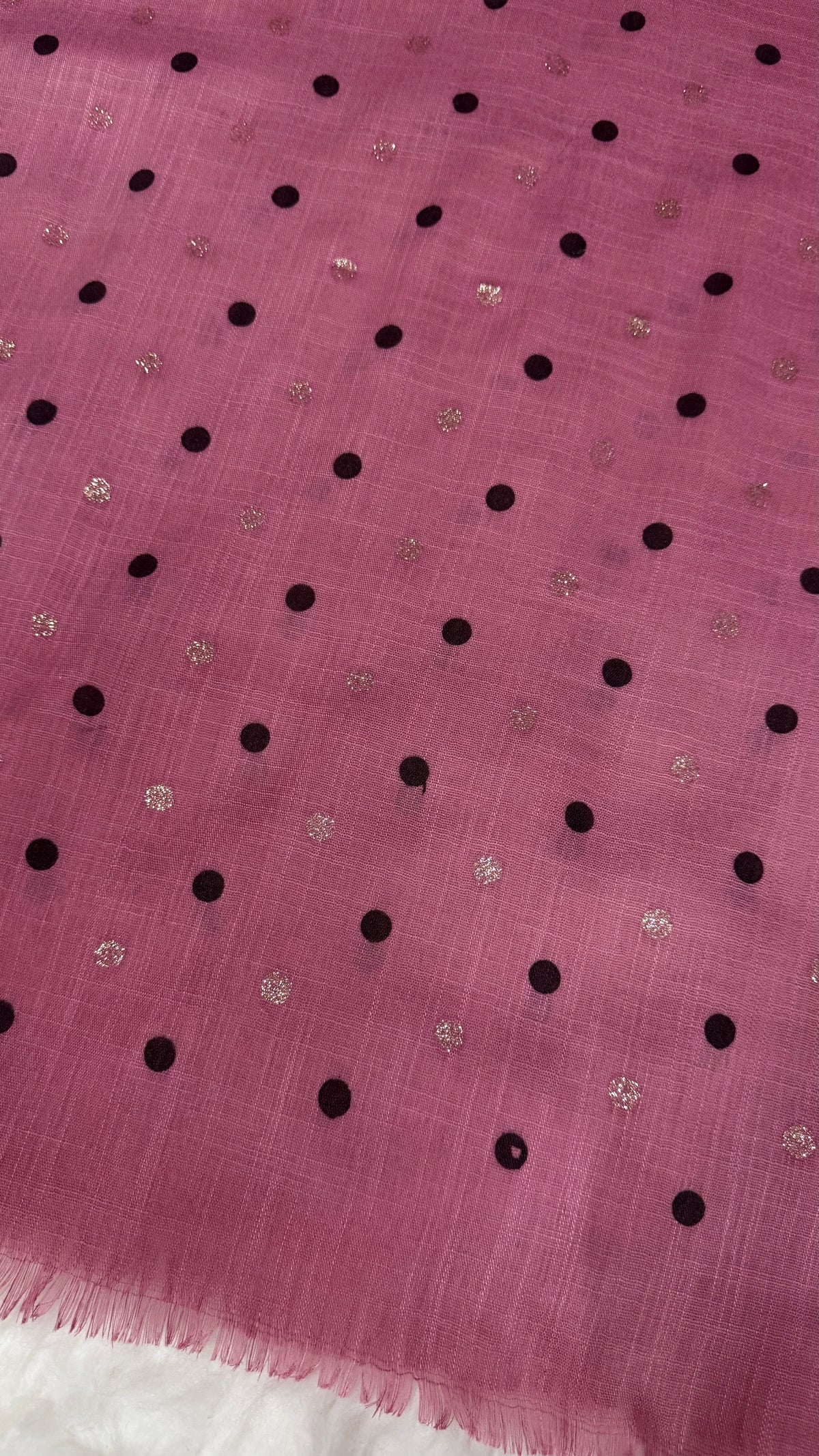 Lawn Block Print Hijab | Shinny Polka Dots | Muted Pink